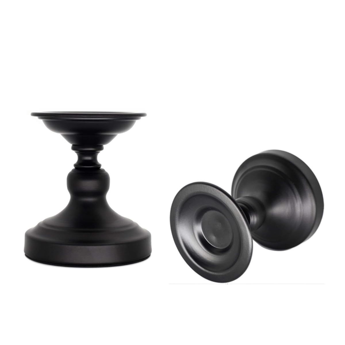 Metal Black Candle Holder for Pillar, Iron Candlestick Holder Stand for Home Coffee Decor Decorations, Table Centerpiece, Wedding Reception (2 Pack)