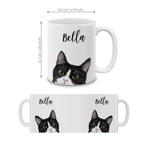 MUGBREW Personalized Coffee Mug with Your Name or Text, Customized Gifts For Christmas Birthday Anniversary, Ceramic 11 OZ Coffee Mug Tea Cup - Black White Tuxedo Cat