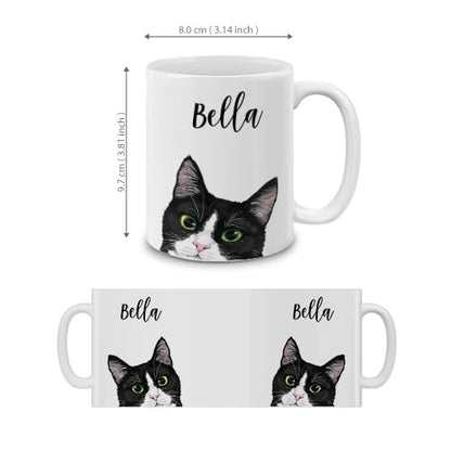 MUGBREW Personalized Coffee Mug with Your Name or Text, Customized Gifts For Christmas Birthday Anniversary, Ceramic 11 OZ Coffee Mug Tea Cup - Black White Tuxedo Cat