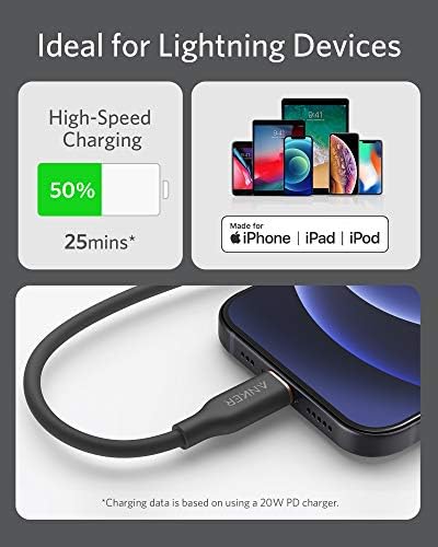 Anker USB C to Lightning Cable, MFi Certified Powerline III Flow Silicone Charging Cable for iPhone 13 13 Pro (Cloud White, 6ft)
