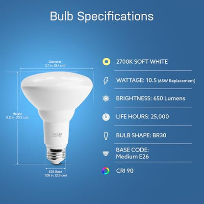 Feit Electric BR30 Smart Flood Light Bulb,2.4GHz WiFi Color Changing and Dimmable, No Hub, Works with Alexa or Google Assistant, BR30/RGBW/CA/AG, 65W, Multi-Color (RGBW), 1 Count (Pack of 1)