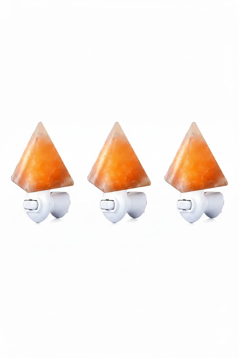NatureBoost Himalayan Pink Salt Night Light Pyramid (3 Pack) Natural Crystal Plug-in Salt Lamp with Warm Amber Glow.
