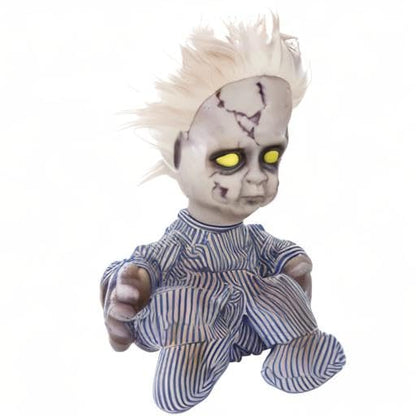 EVAPLUS 11inch Halloween Haunted House Crying Baby Terror Decoration Toy, Animatronic Roaming Creepy Doll Halloween Decoration,Haunted Sound Activated Holiday Prop with Battery Operated Control