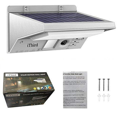 iThird Solar Lights Outdoor Motion Sensor, LED Solar Powered Security Lights Stainless Steel for Yard Patio Garage Waterproof 3 Modes Super Bright(Daylight)