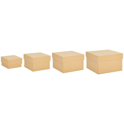 Stockroom Plus Square Nesting Boxes With Lids - Kraft Brown, Paperboard, 4-Pack, 6.5-3.5 In - Cardboard Nesting Gift Boxes for Presents & Party Favors