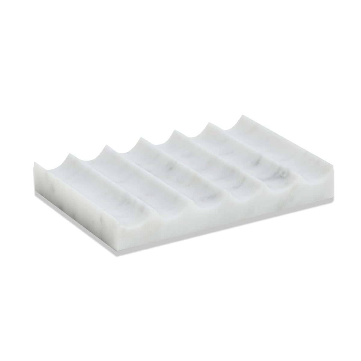 PHINILUX Luxurious Marble Soap Dish Jewelry Ring Tray - Rectangle Stone Soap Tray & Saver for Shower – Self Draining Soap Holder for Bathroom, Kitchen,Carrara White