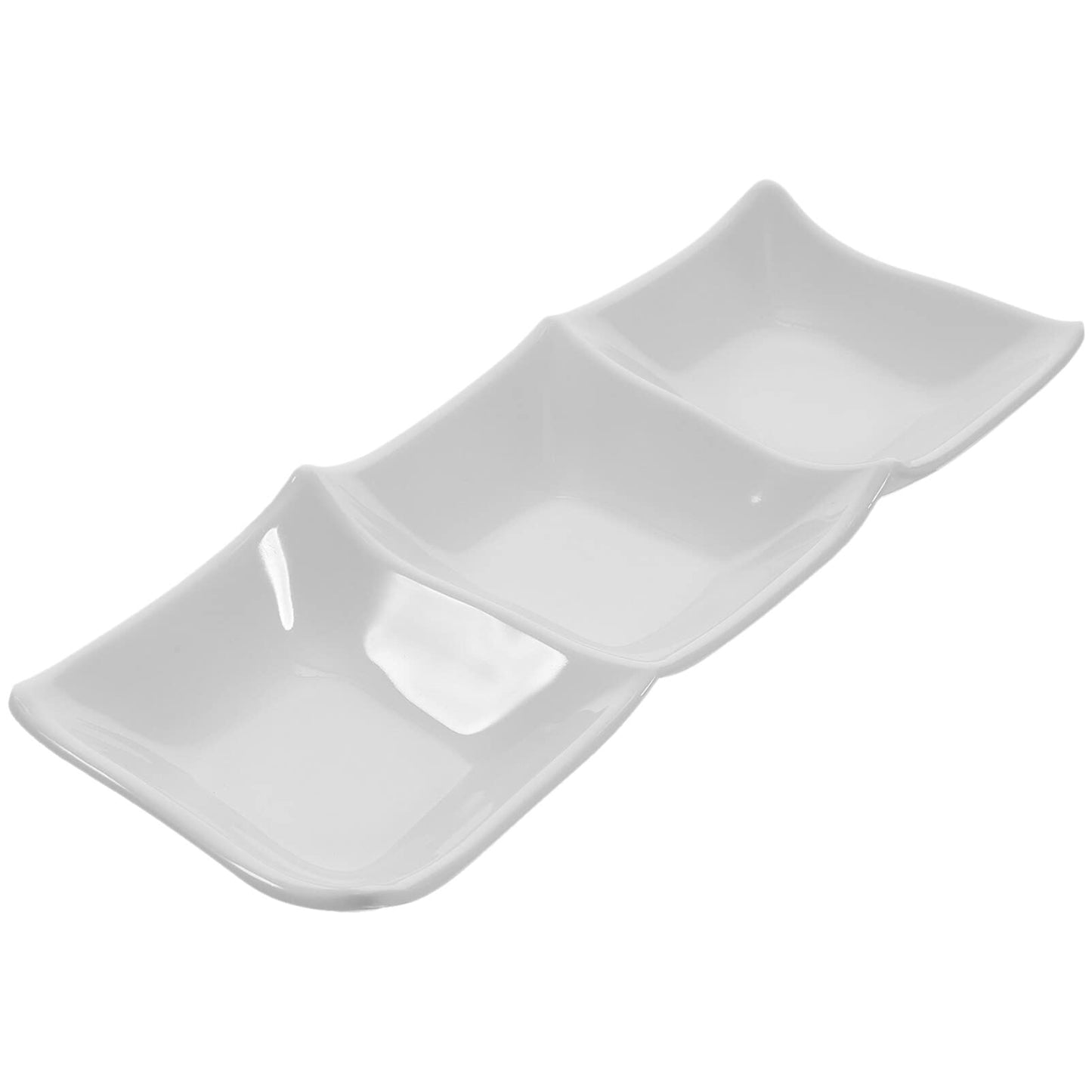 STOBAZA Three-Grid Ceramic Dipping Sauce Dish 9.84X3.54X0.98In Reusable Appetizer Serving Plate for Kitchen Dining Table Condiment Storage