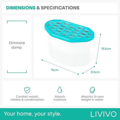 LIVIVO Pack of 10x 500ml Interior Dehumidifiers- Helps Stop Damp, Mildew, Mould Condensation Moisture Absorber Remover in Home Kitchen Wardrobe Bedroom Caravan Office Garage Bathroom, Basement