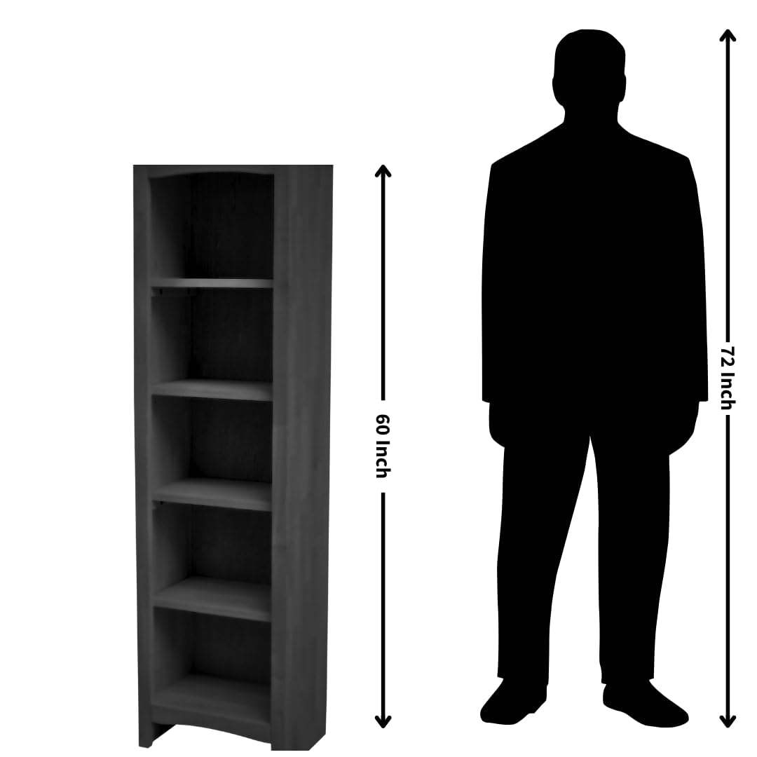 International Concepts Narrow Shaker Bookcase, 60-Inch High, Small Space, Solid Parawood, Unfinished