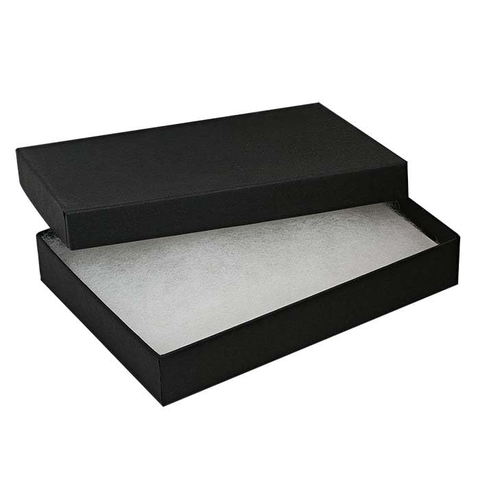 RJ Displays 15 Pack Cotton Filled Black Matte Color Paper Cardboard Jewelry Necklace, Bracelet, Watches, Belt Buckles, Pocket Watches Gift and Retail Display Boxes Size: 5 3/8" x 3 7/8" x 1" Inch