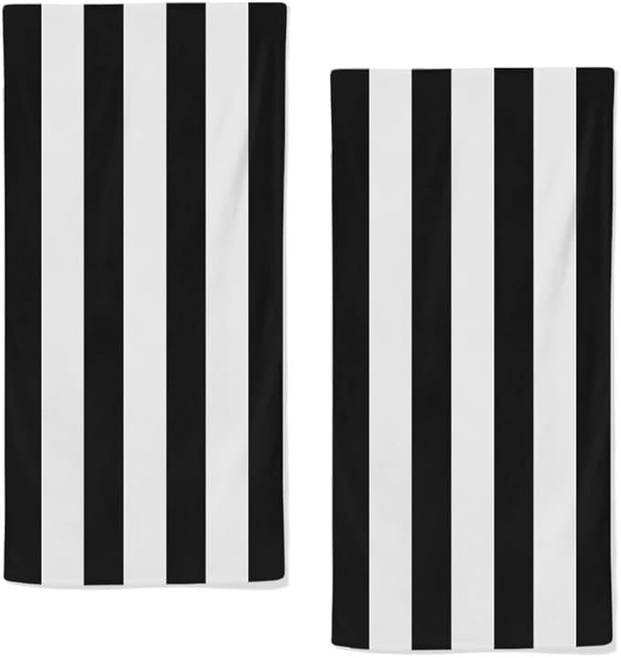 Black and White Striped Towels Highly Absorbent Stripe Bath Towels Set of 2