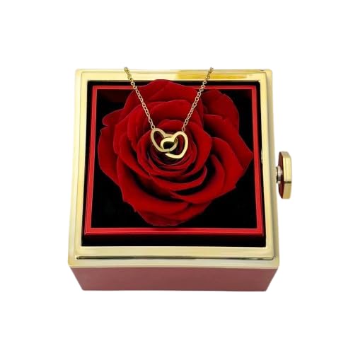 Friog Gift for Mothers Teachers Preserved Red Real Rose with Necklace Forever Flowers Heart Shaped Box for Mom Wife Girlfriend Grandma Sister on Mothers Day Birthday Anniversary Women