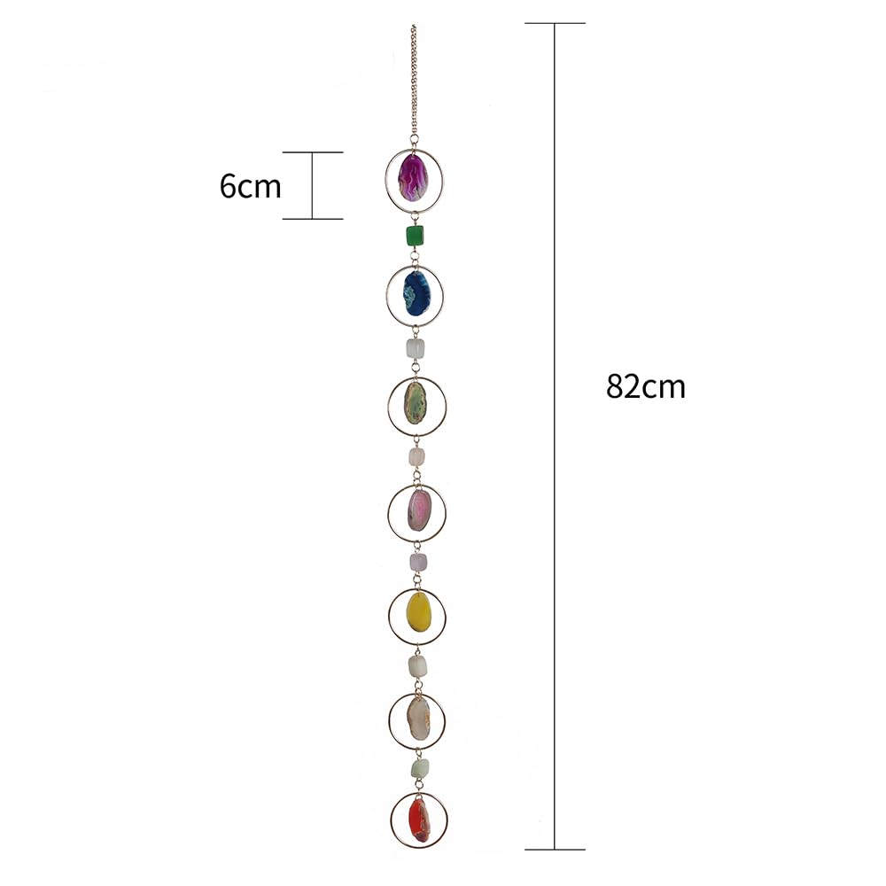 Chakra Agate and Crystal Gemstone Decor Natural Raw Stones Hanging Ornament, Handmade 7 Chakra Healing Crystal Decoration for Home Window Entryway Hallway Feng Shui Yoga Meditation Car Handmade Gift