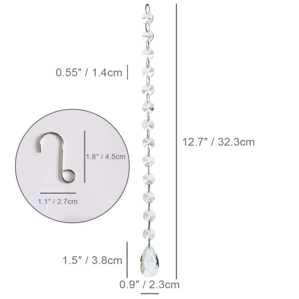 KANPURA 1ft 10pcs Teardrop Crystals Garland,Crystal Teardrop Chandelier Replacement,Hanging Glass Crystals for Chandelier, Christmas Tree, Wedding Decor(Clear)