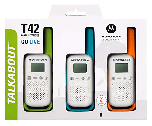 Motorola Moto T42 Talkabout PMR446 2-Way Walkie Talkie Portable Radio’s (One Pack of 3), Green, Blue and Orange