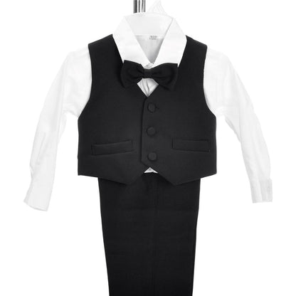 Lito Angels Baby Boy Formal Dress Suit Wedding Outfit Wear, 5 Pieces Set (Blazer, Shirt, Waistcoat, Trousers, Bow Tie) Age 12-18 Months, Black, 057 (Tag Number 01)