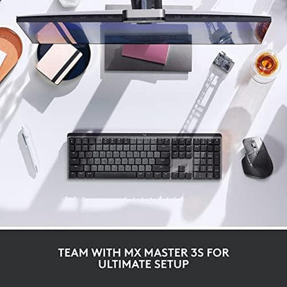 Logitech MX Mechanical Wireless Illuminated Performance Keyboard, Tactile Quiet Switches, Backlit Keys, Bluetooth, USB-C, macOS, Windows, Linux, iOS, Android, Metal, ‎Graphite