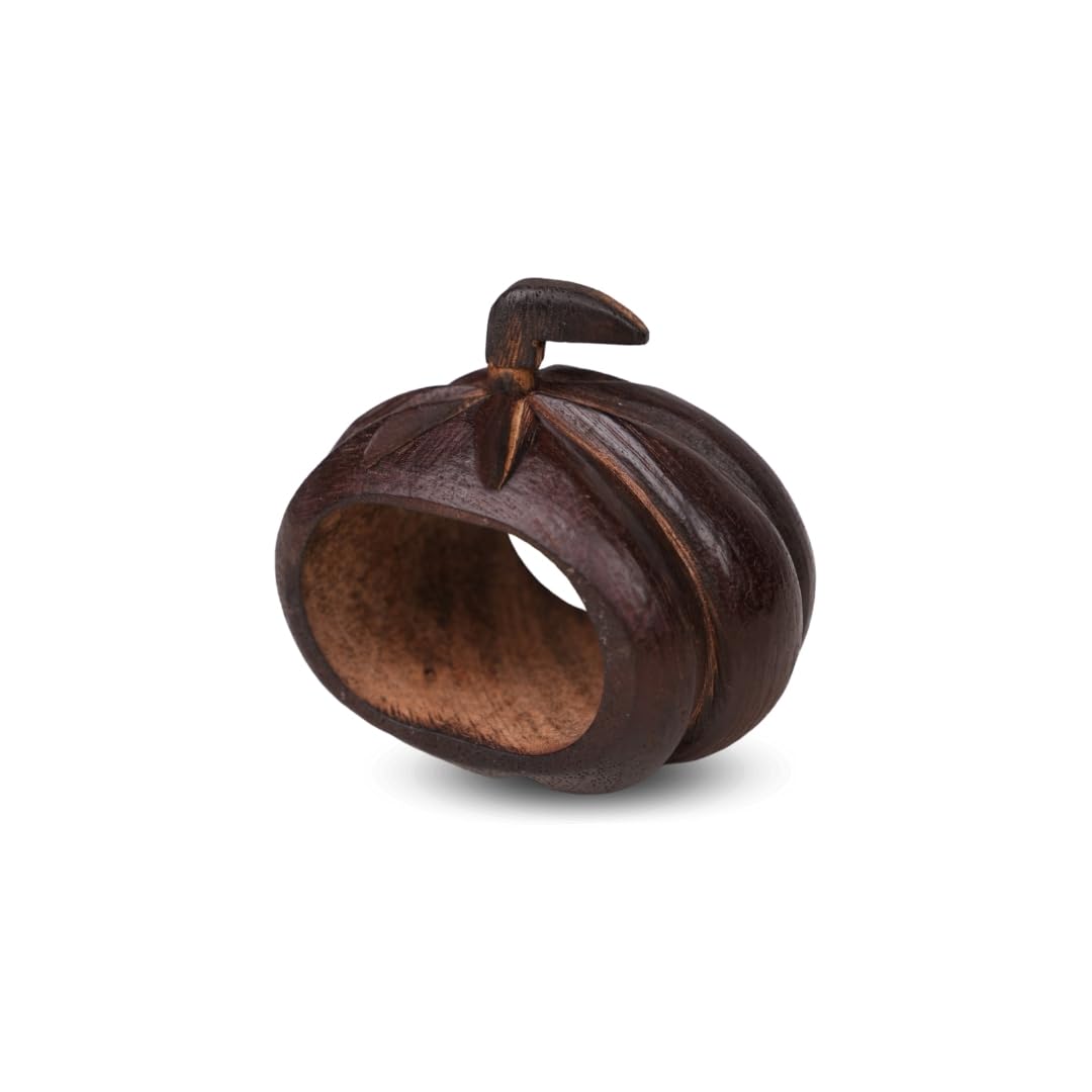 Lightnpro 6 Pack Wooden Pumpkin Design Napkin Rings for Fall and Halloween Table Decor, Rustic Pumpkin-Shaped, Perfect for Thanksgiving and Autumn Celebrations - Natural Burnt