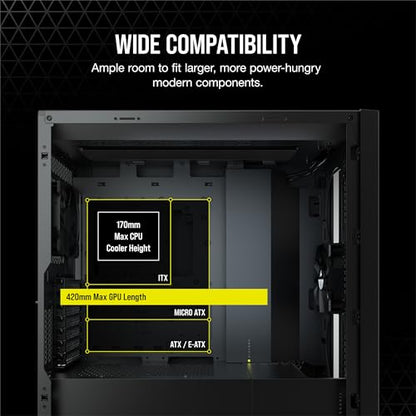 Corsair 5000D Airflow Tempered Glass Mid-Tower ATX Case (High-Airflow Front Panel, Corsair RapidRoute Cable Management System, Two Included 120mm Fans, Motherboard Tray with Fan Mounts) Black