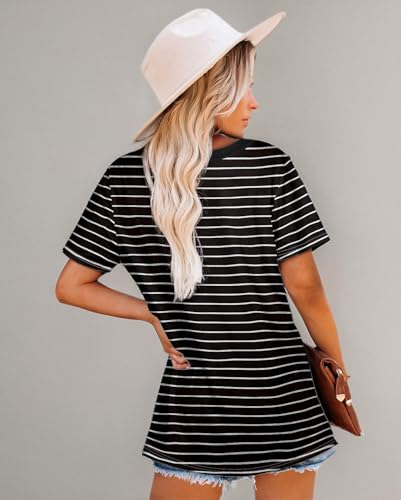 Jescakoo Short Sleeve T Shirts for Women Loose Fit Crew Neck Striped Tops XL