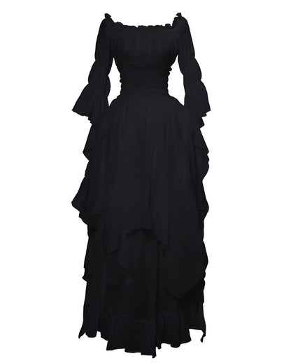 LTAKK Renaissance Dress Medieval Costume Victorian Dresses Women Peasant Gothic Fairy Witch Wedding Under Dress, Black, S/M