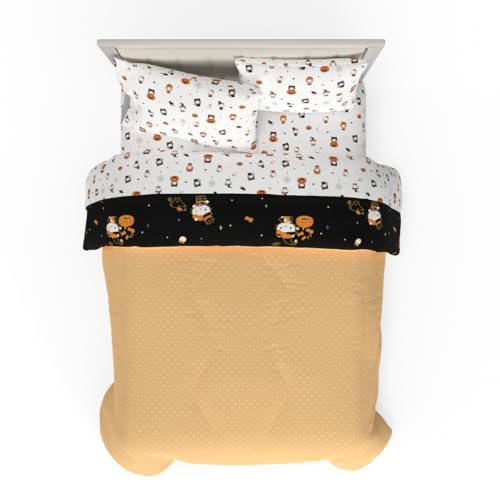 Sanrio Hello Kitty Halloween Pumpkin Full Bed Set – Super Soft & Cozy 5 Piece Reversible Comforter and Sheet Set (Officially Licensed Product) by Franco