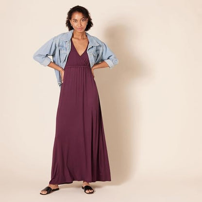Amazon Essentials Women's Waisted Maxi Dress (Available in Plus Size), Burgundy, Large