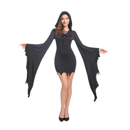 Mingyuezai Women Scream Costume Ghostface Costume Bat Sleeve Robe Dress(BlackBat,S)