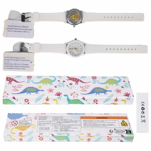 TENOCK Kids Analog Watches for Girls Boys Kids Watches with Soft Band Learning Time 50M Waterproof Children Watch Easy to Read for Ages 3-10 Children Great Birthday Gifts (White)