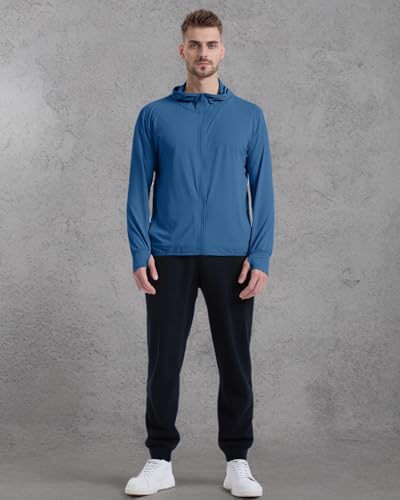 Locachy Men's UPF 50+ Sun Protection Outdoor Lightweight Full Zip Hoodie Jacket Long Sleeve Fishing Hiking Performance Shirt Dark Blue M