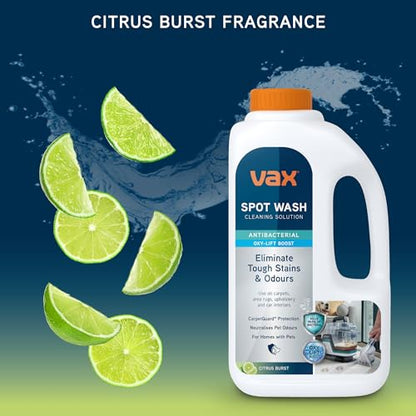 Vax SpotWash Antibacterial 1L Spot Cleaning Solution, Upholstery Carpet Stain Remover Shampoo, Citrus Burst Scent, Removes 99% of Bacteria, Breaks Down and Lifts Tough Stains, ‎1-9-143107, White