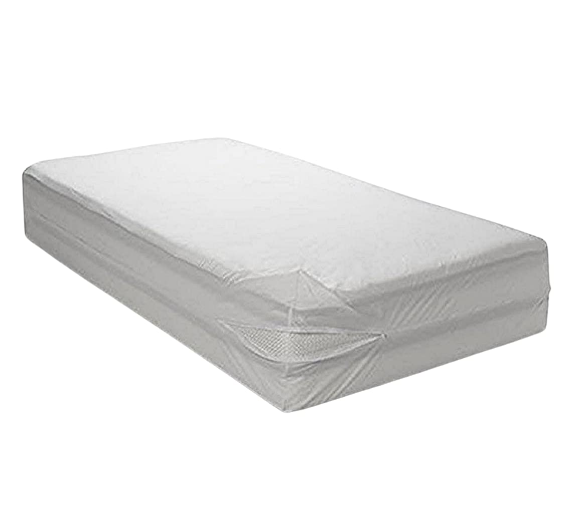 Queen Size Vinyl Mattress Protector Zippered Encasement Cover 100% Waterproof Prevent Stains and Spills White