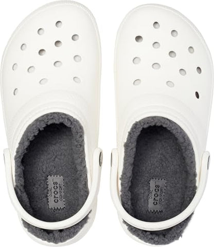 Crocs Classic Unisex Lined Clog, Soft, Fuzzy Liner for Extra Warmth with Slip On Style, in White/Grey Lining, Size M5W6 UK