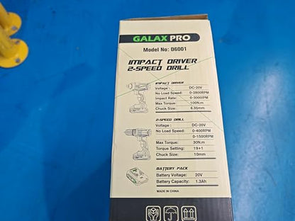 GALAX PRO D6001 20V 2-speeds Drill Driver and Impact Driver Combo Kit, Cordless Drill Driver/Impact Driver, 1pcs 1.3Ah Lithium-Ion Batterie, Charger Kit, 11pcs Accessories and Tool Bag