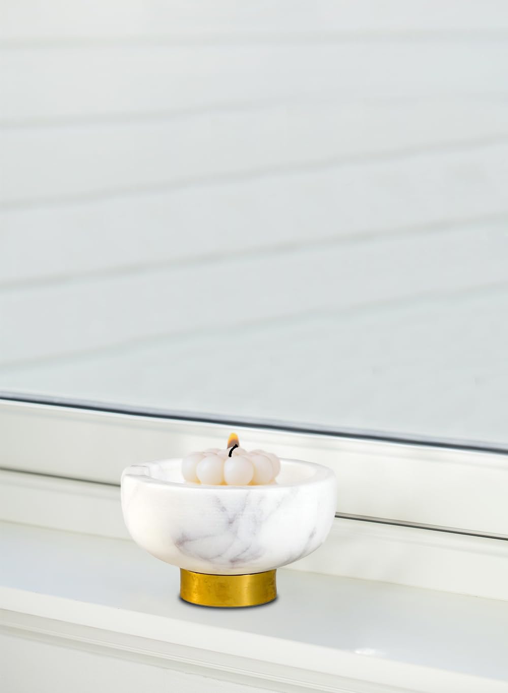 Serene Spaces Living White Marble Bowl with Brass Ring, Decorative Multi-Purpose Bowl - Use as Centerpiece Bowl, Fruit Bowl, Single