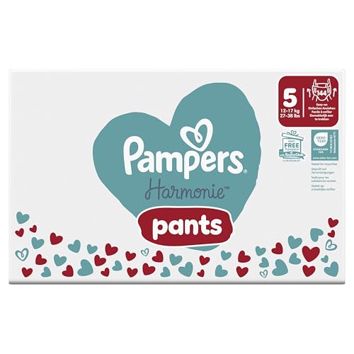 Pampers Harmonie Nappy Pants Size 5, 144 Nappies, 12kg-17kg, Monthly Pack, Gentle Skin Protection and 360° Comfort Fit