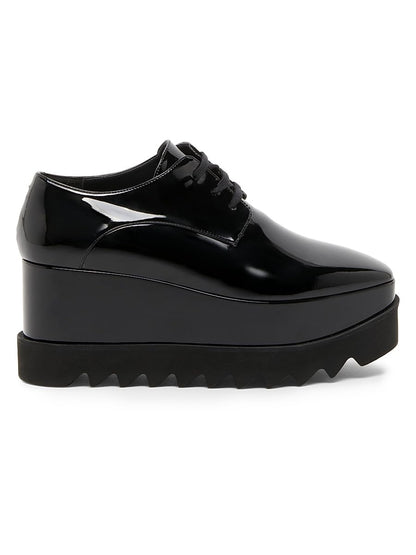 Stella McCartney, Elyse Shiny Patent 75MM Platform Lace-Up Shoes, 36 (6), Black