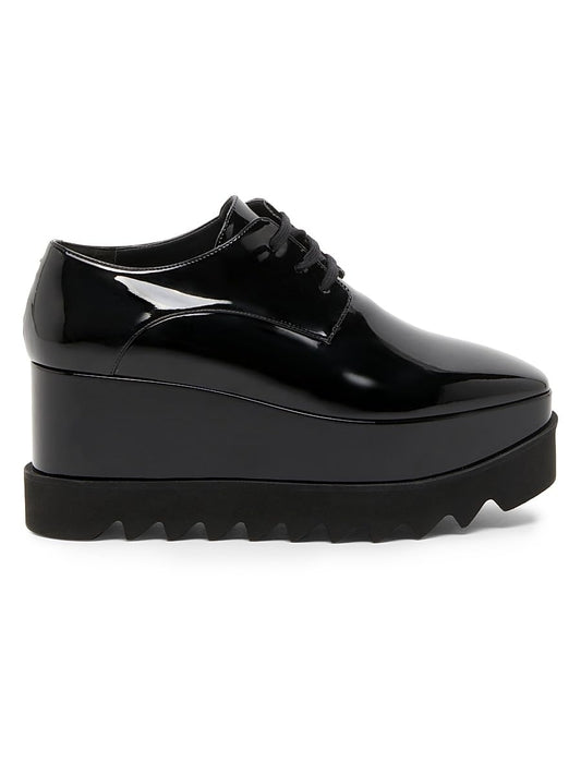 Stella McCartney, Elyse Shiny Patent 75MM Platform Lace-Up Shoes, 36 (6), Black