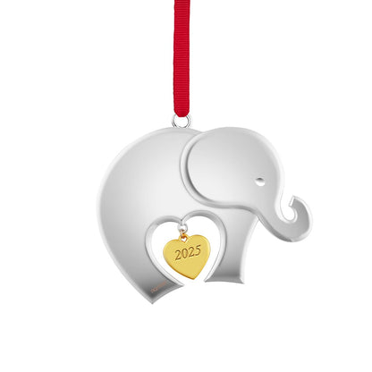 Nambé Baby’s First Christmas 2025 Ornament - Elephant Design with Heart Engraving, Symbol of Luck & Unity - Holiday Keepsake for Baby's First Tree, 4”L x 3.75”H, Cast Metal - Giftable Decor