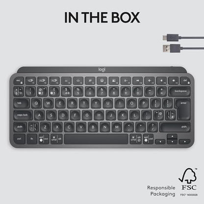 Logitech MX Keys Mini Minimalist Wireless Illuminated Keyboard, Compact, Bluetooth, Backlit, USB-C, Compatible with Apple macOS, iOS, Windows, Linux, Android, Metal Build - Graphite