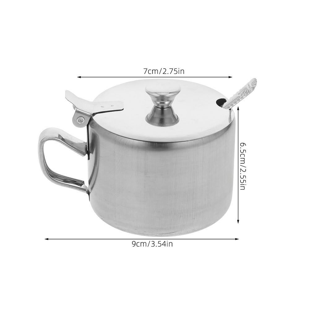 PRETYZOOM 3-Piece Stainless Steel Condiment Jars with Spoon & Handle – Airtight Sugar, Salt & Spice Containers for Kitchen Counter Organization, Coffee Bar & Pantry Storage