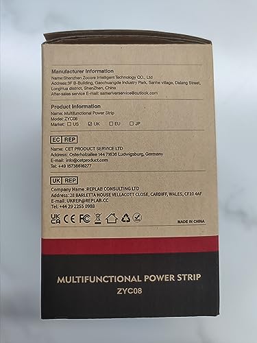 Kemelo Tower Extension Lead with 8 Way Multi Plug & 4 USB Ports (13A 3250W), Mini Power Strip with Switch, 2M Extension Cable Surge Protection for Home, Kitchen, Office