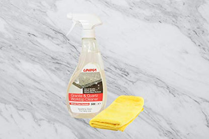 UNIKA Granite and Quartz Worktop Cleaner Spray 500ml – Daily Non-Abrasive Surface Cleaner for Kitchen, Marble, Natural Stone – Biodegradable & High Gloss Finish