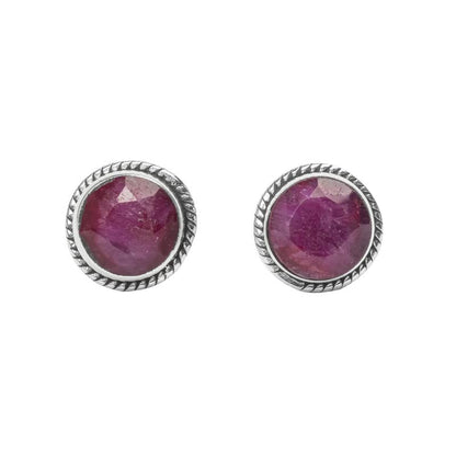 Ruby Stone Stud Post Earrings, 925 Sterling Silver Gemstone Earring 6 MM Round Girl Women Gift