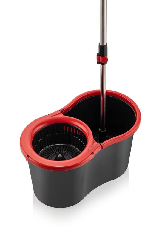 Requisite Needs Smart Spin Mop and Bucket Set – Black edition – Anti-splashing Strong And Sturdy Material – Easy Floor Moping System – 1x Bucket + 3 Replacement Mop Heads – 13 Liter (Mop + Bucket)