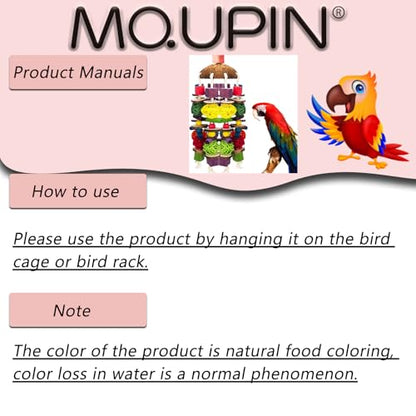 MQUPIN Large Parrot Toys 22 Inch Chewing Parrot Toy Upgraded,Parakeet Cage Bite Toys,Hanging Multicolored Natural Wooden Quaker Parrot Toys African Grey for Large Parrot (Colourful)