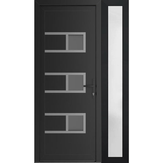 VDOMDOORS Front Exterior Prehung Metal-Plastic Door Frosted Glass | Manux 8933 Matte Black | Side Sidelite Transom | Residential Doors Entrance Patio Garage 42 x 80 (W30+12 x H80) Left-Inswing