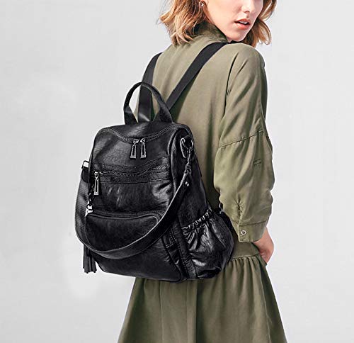 UTO Laptop Backpack Womens Teenage Girls School Bag Ladies Travel Rucksack Multi Compartments Anti Theft Pocket PU Leather Black