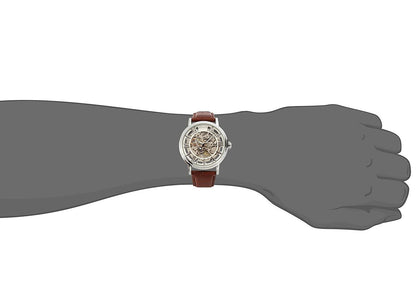 SEWOR Men's Mechanical Skeleton Transparent Vintage Style Leather Wrist Watch (Sliver)