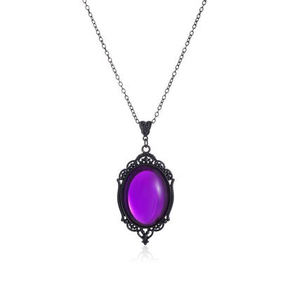 MIFYNN Gothic Stardust Crystal Cameo Necklace Red Purple Crystal Pendant Necklace Vintage Satan Demon Halloween Jewelry for Women (Purple)